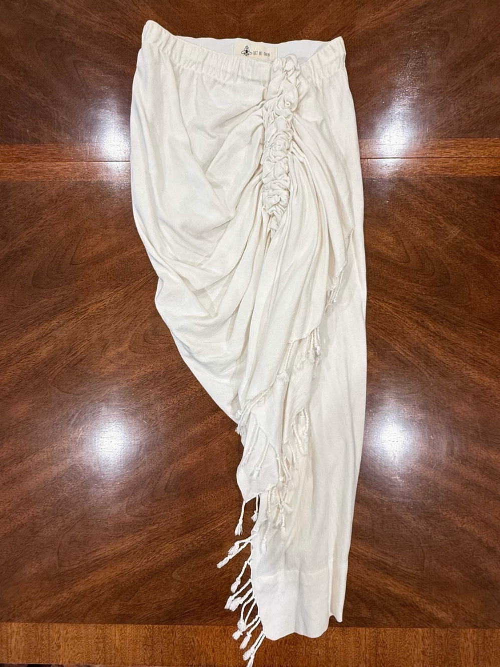 White Tulum Ruched Fringe Women's Asymmetrical Skirt